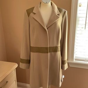NWT Eccoci Womens Cream & Brown Wool & Cashmere Pea Coat